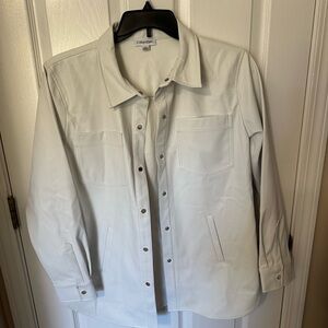 Calvin Klein Women’s White Bikercore Moto Button-Up Overshirt/Blazer Size L